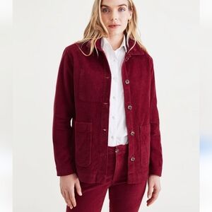 - - Vintage red removable collar corduroy shacket/jacket barn/ chore coat